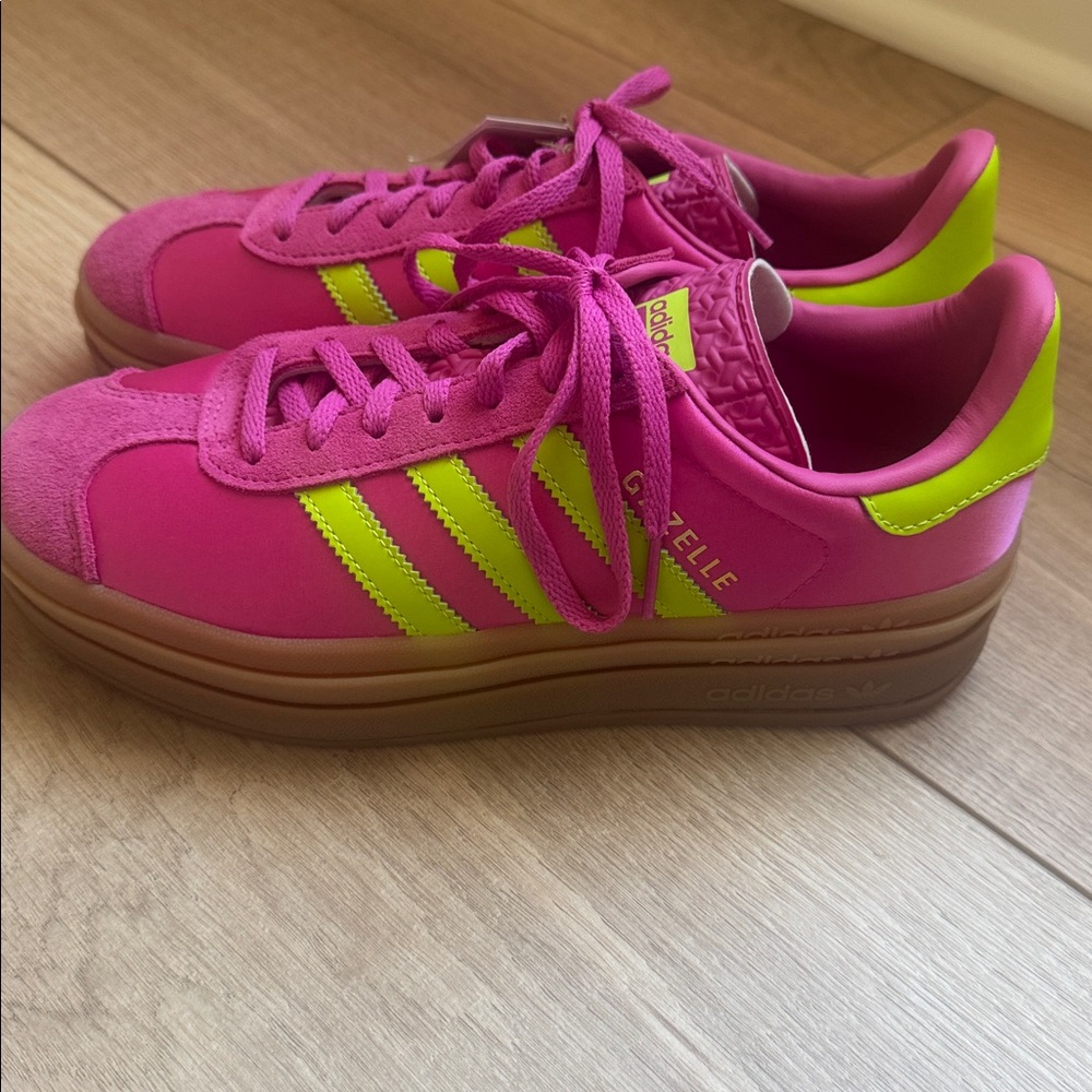 Adidas Women's Vibrant Pink and Neon Green Sneakers - Picture 2 of 6